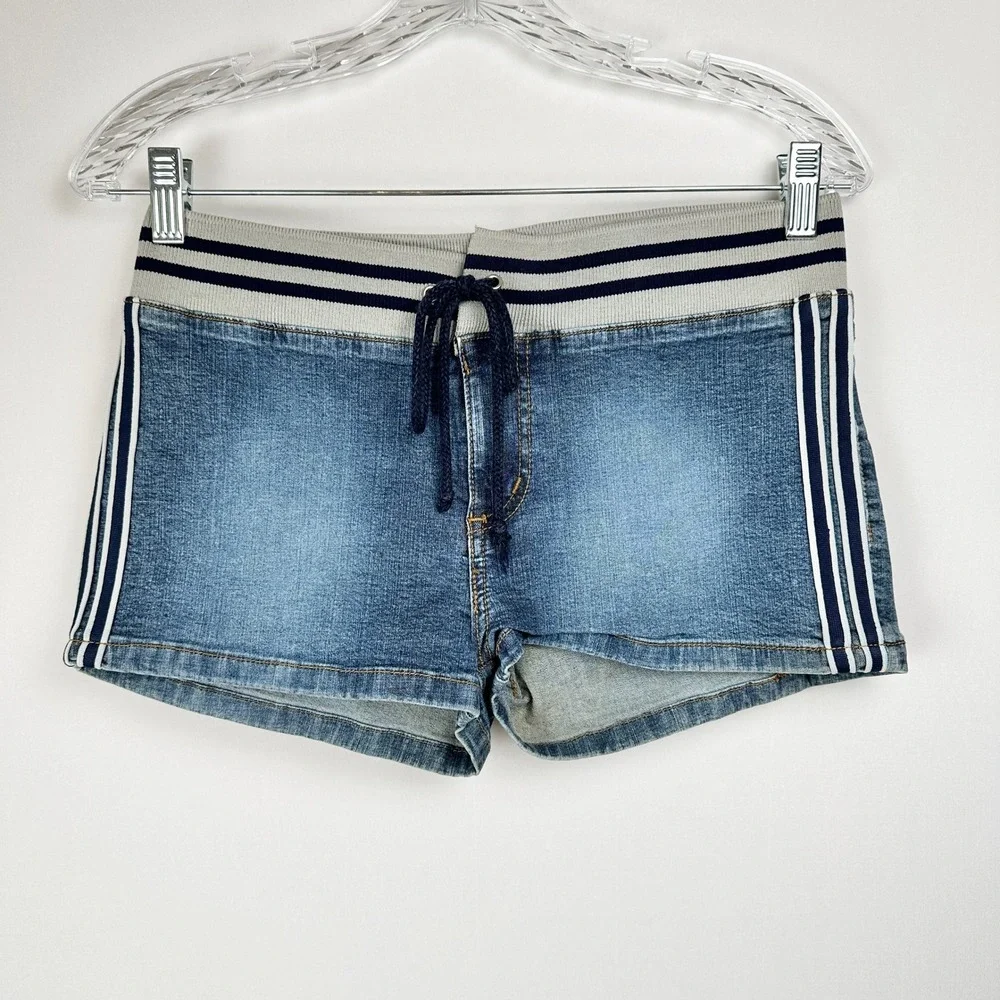 Vintage Rare Forever 21 Denim Shorts 9 Blue Stretch Striped Y2K 90s Retro Resort